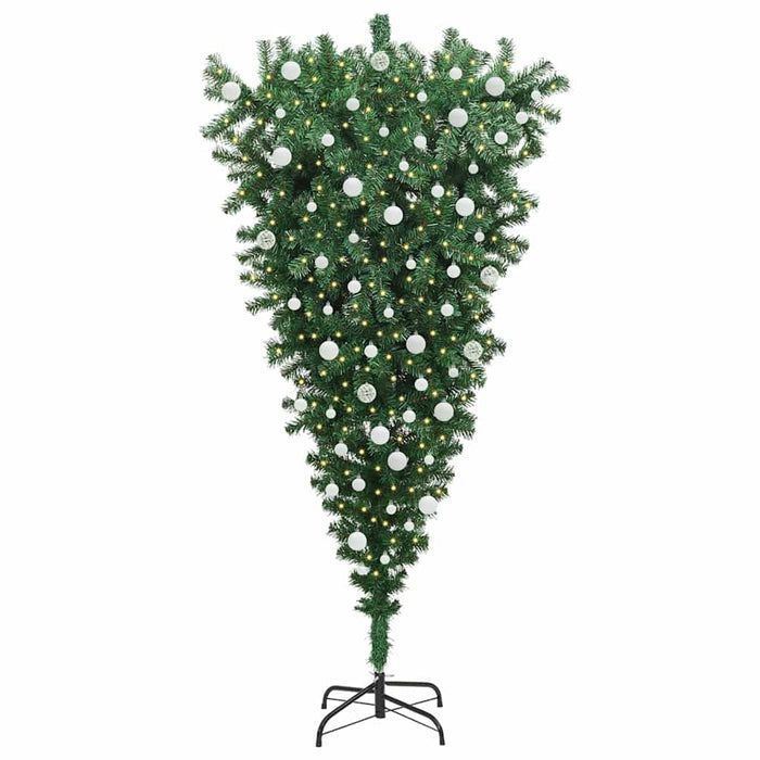 Opp-ned kunstig julegran med kule-sett grønn 180 cm PVC