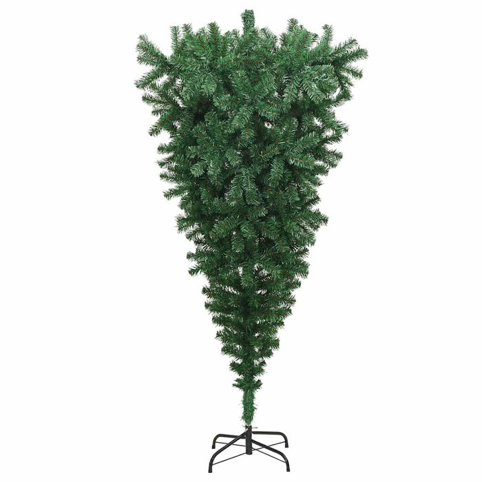 Opp-ned kunstig julegran med kule-sett grønn 180 cm PVC