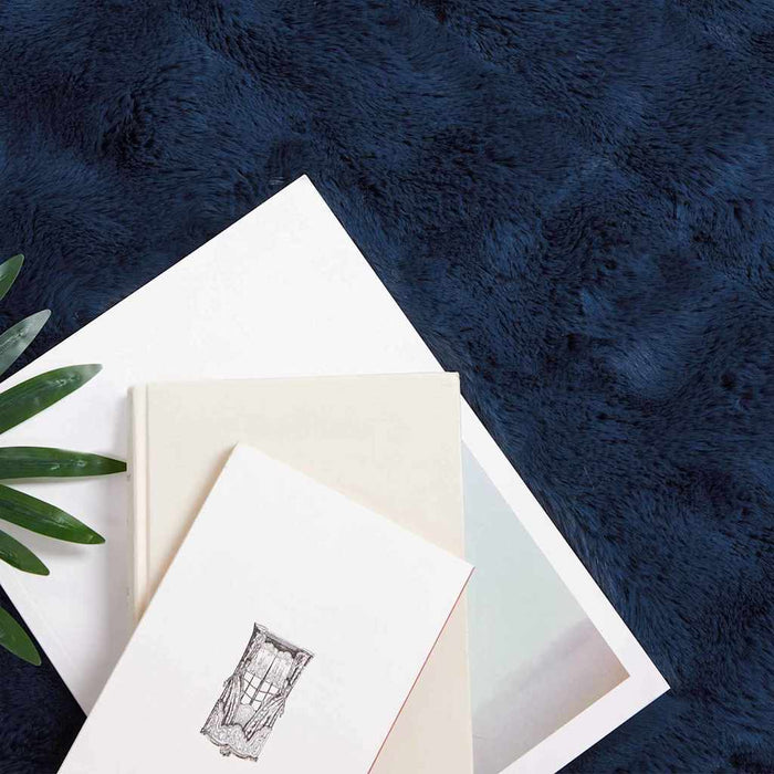 Faux kaninullteppe 4 pcs Marineblå 150 x 220 cm Polyester