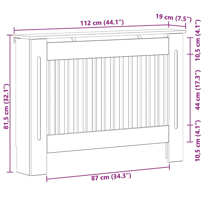 Radiator Deksel Høyglanset hvit 112 x 19 x 81,5 cm