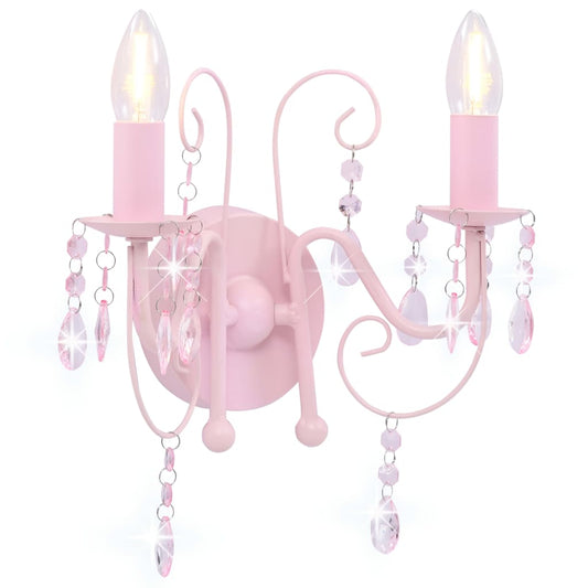 Vegglampe med perler rosa 2 x E14 lyspærer