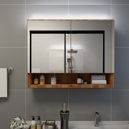 Speilskap med LED til baderom eik 80x15x60 cm MDF