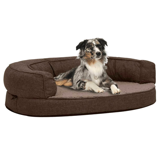 Ergonomisk hundeseng med linutseende og fleece 75x53 cm brun